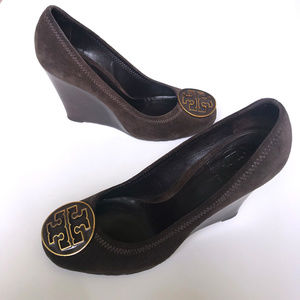 Tory Burch Sophie Suede Wedge in Brown
